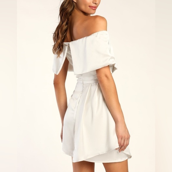 Lulus Always Celebrating Ivory Satin Off-the-Shoulder Mini Dress - Picture 4 of 12